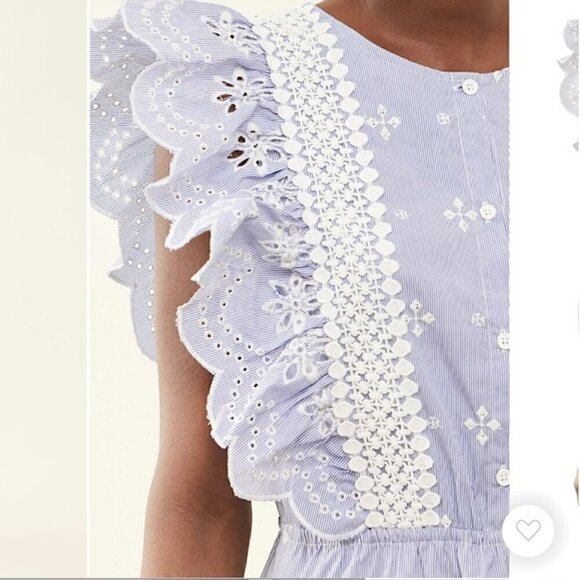 BB Dakota NWT Ruffled Embroidered Eyelet Blue & White Dress Medium - Picture 10 of 11